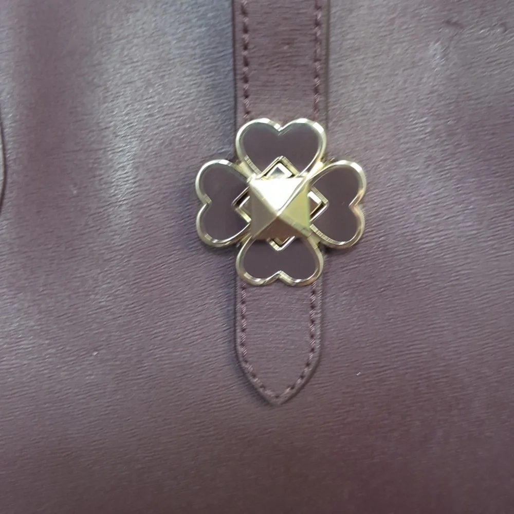 Kate Spade Genuine Leather Deep Purple Floral Lock Pattern Purse Kaci Bag